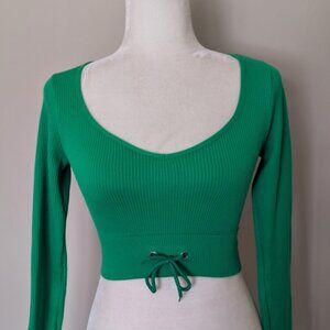 Sommer Ray Green Ribbed Long Sleeve Crop Top